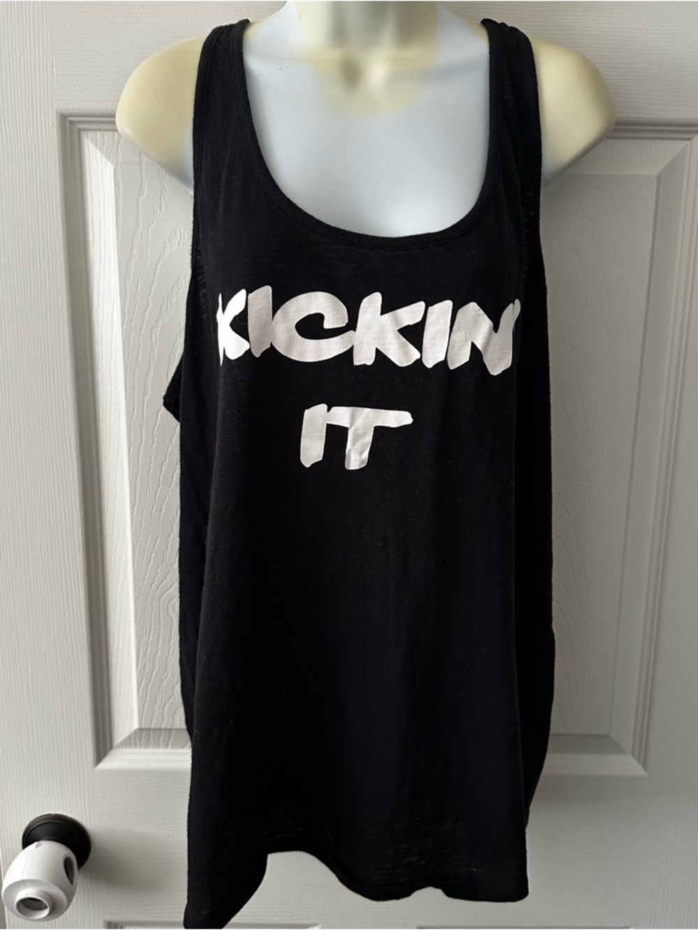 Motherhood Maternity Black Tank Top with "Kickin' It" Graphic